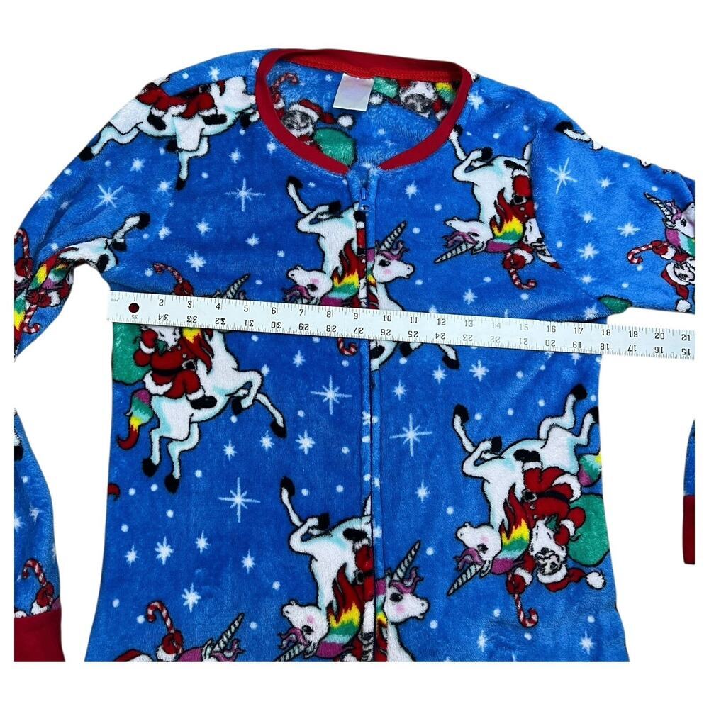 Santa Unicorn Christmas Pajamas One Piece Drop seat Don't Stop Believing size M - Picture 7 of 9